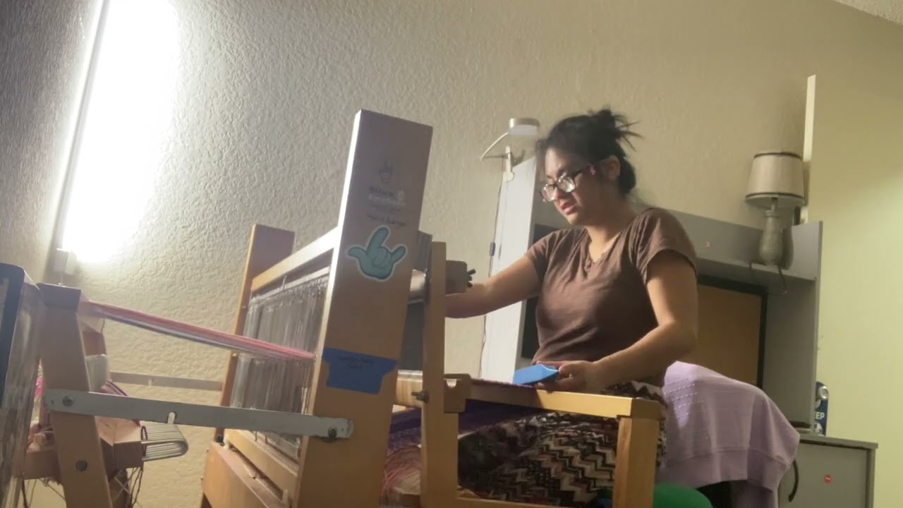 My own 36” floor loom in on new change weaving is at night