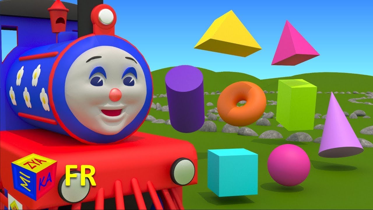 Apprenez les solides géométriques en français avec le train Tchou-Tchou. Dessin animé pour enfants