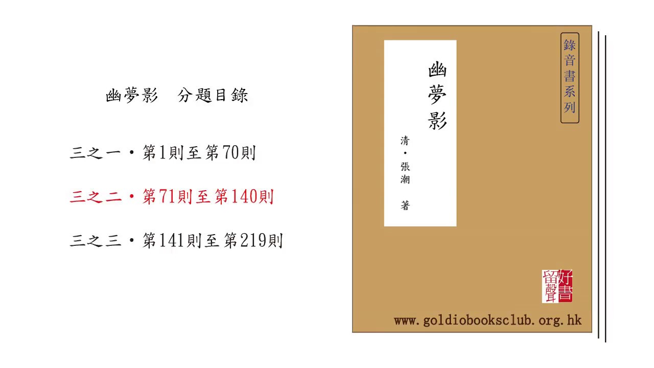 廣東話錄音書 : 幽夢影 / 張潮 (三之二) (第71 - 140則)