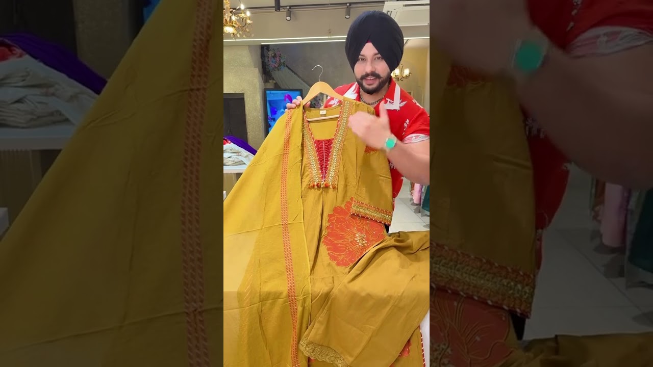 Mustard Yellow Pure Cotton Floral Embroidered Straight Suit with Hand embroidery Work on Neck