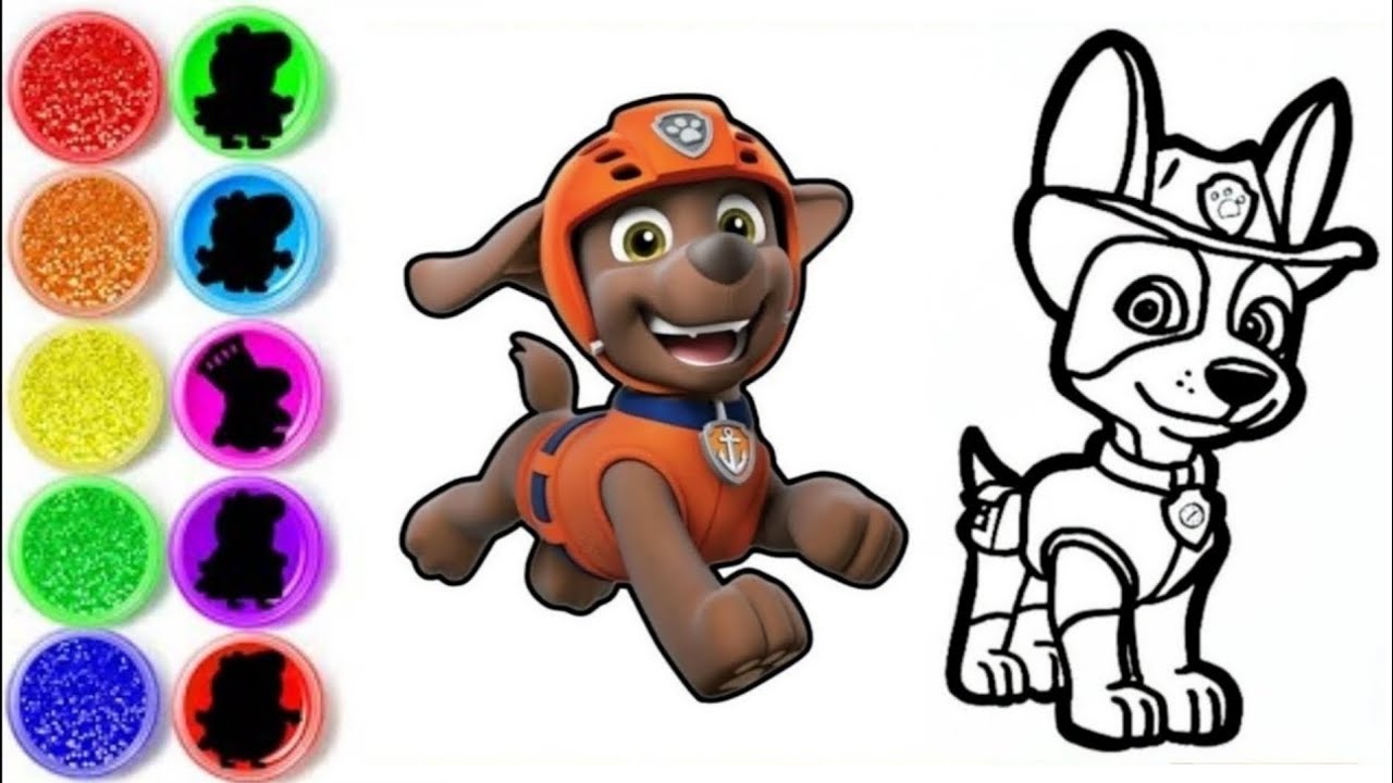 Draw and color Paw patrol characters Zuma and Tracker 