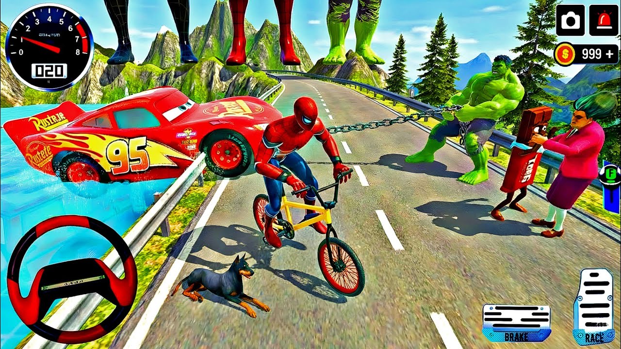 🎉Modified Police Bike & Mc Queen Car 🦚 Spiderman Super Game🎉Hulk Monster Car Showroom 🥳 Police Bike