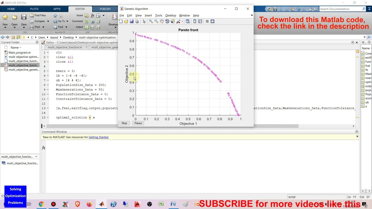 Multi Objective Optimization in Matlab