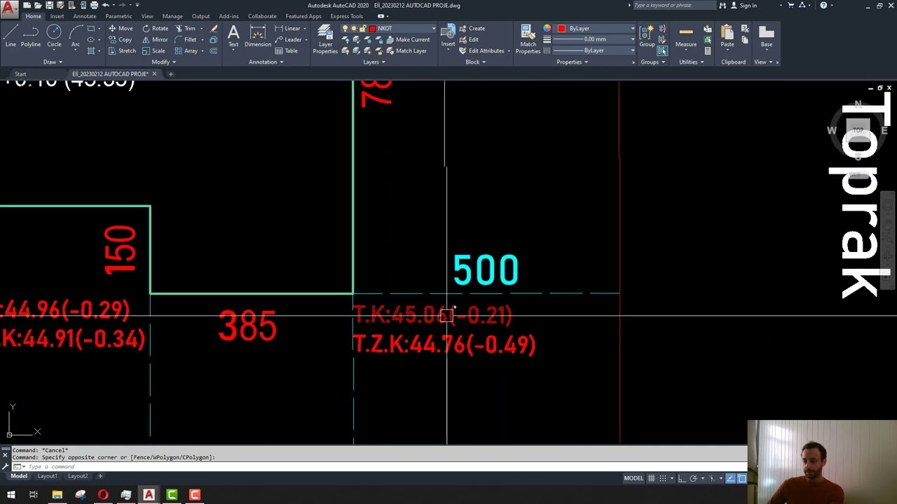 #13# Autocad ile Mimari Proje Çizimi- Sıfır Kotu Belirleme ve Projeye Kot Verme