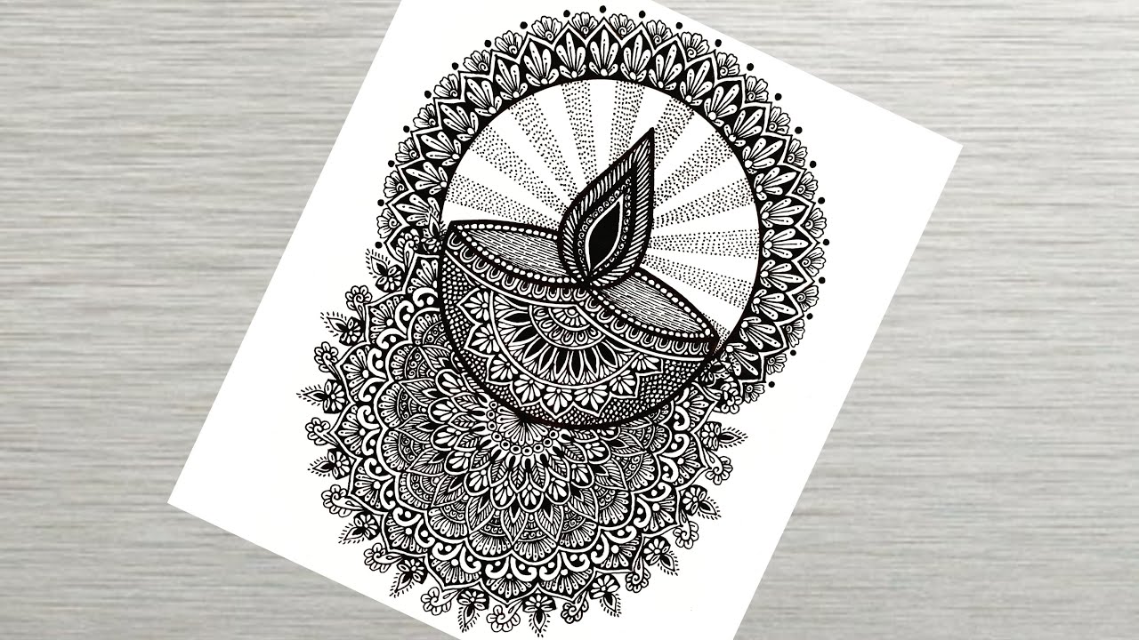 How to draw Mandala Art with Diya | Diya Mandala | Step by Step Tutorial