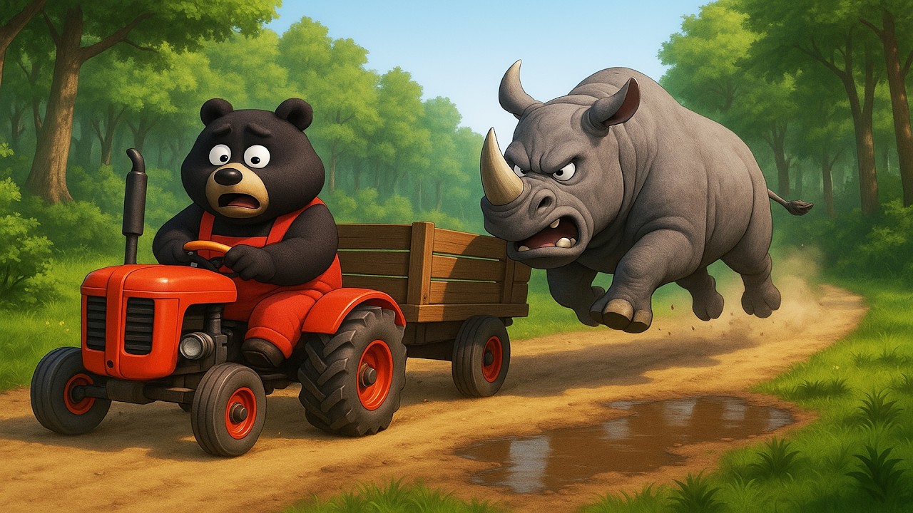 🦏🦏The Rhino Causes Chaos in the Forest – Can the Bear Farmer Stop It? 🐻⚡” | Vehicles Farm Animated