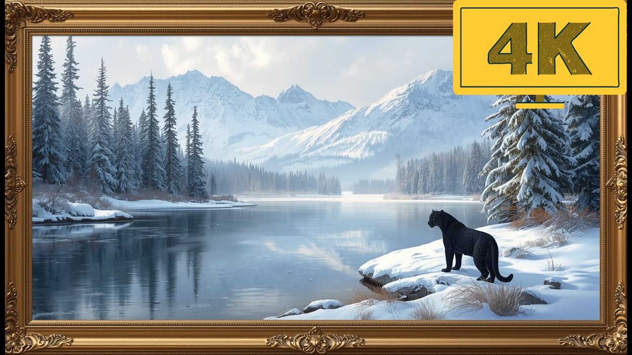 4K TV WALLPAPER Majestic Black Panther in Snowy Mountains | Luxury Winter Wildlife Art