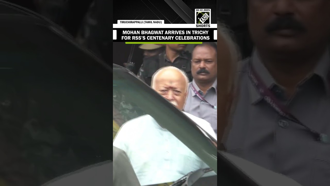 RSS chief Mohan Bhagwat arrives in Tiruchirappali for RSS centenary celebrations