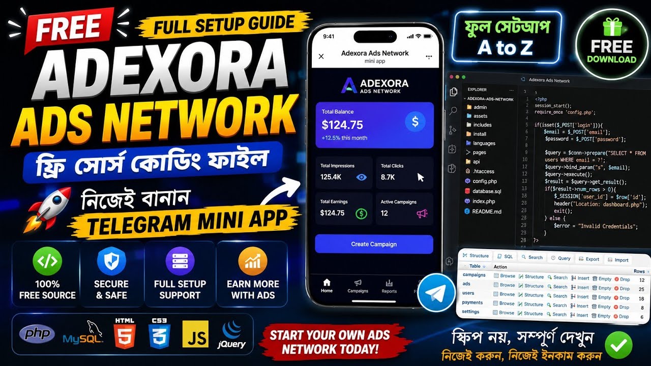 Free Adexora Ads Network Bot Source Code 🔥 Full Setup Tutorial