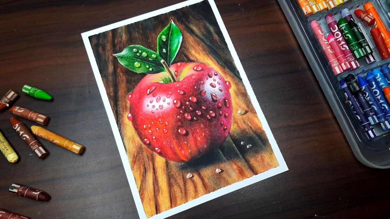 Realistic apple drawing with oil pastel colour 🍎 Canvas Art