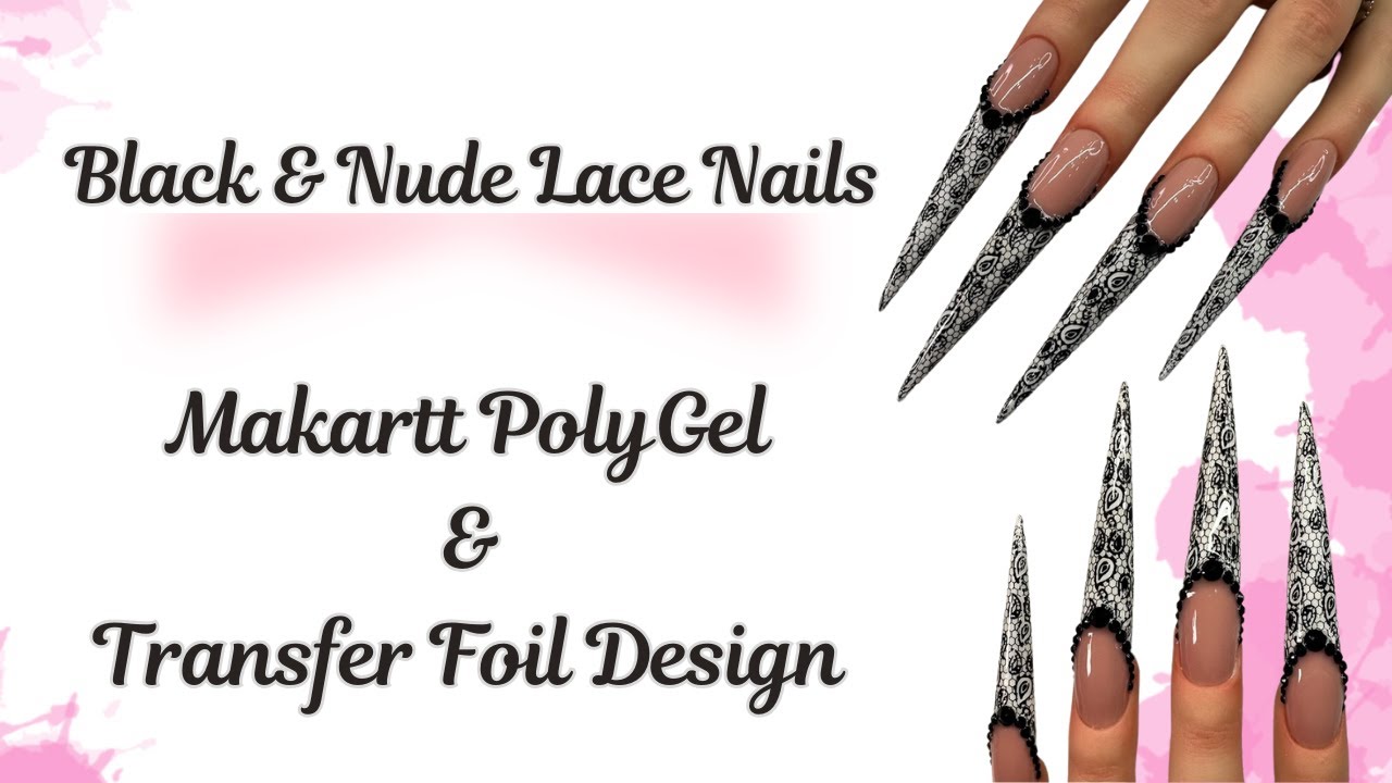 Black & Nude Lace Nails | Makartt PolyGel & Transfer Foil Design