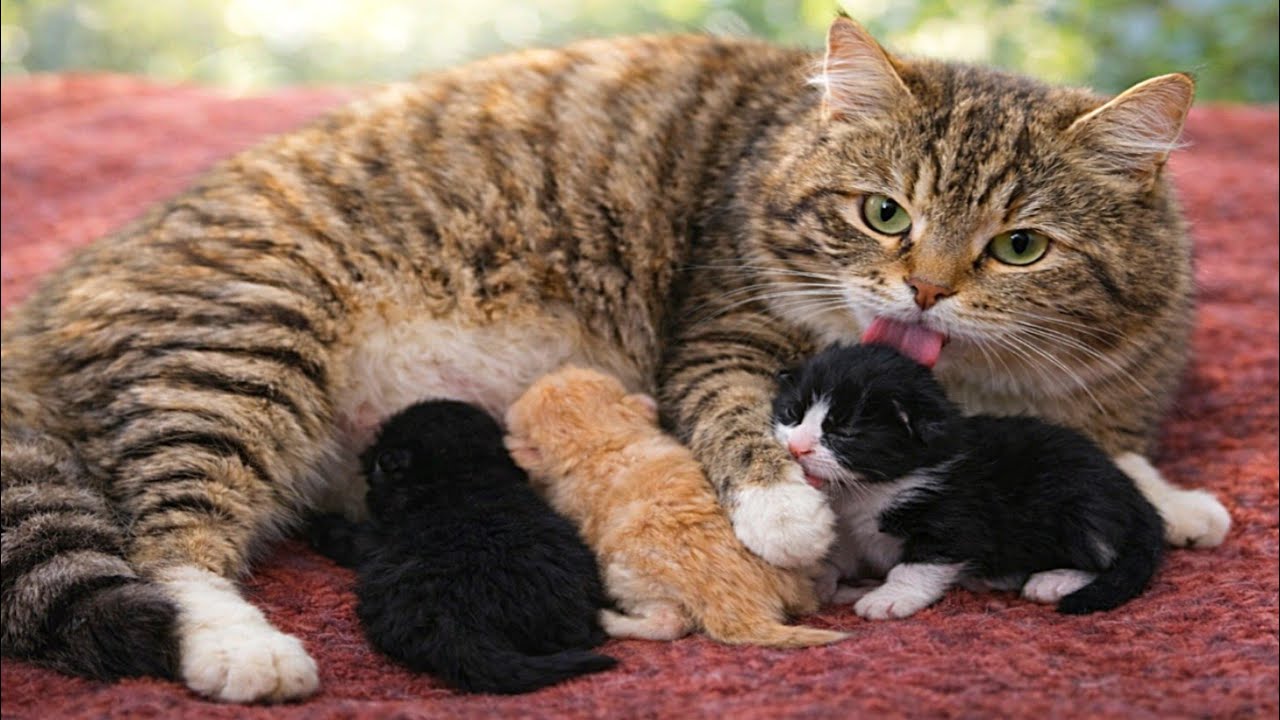 Mother Cat Can’t Stop Cleaning Her Crying Newborn Kittens! 🥺🐱 Heartmelting