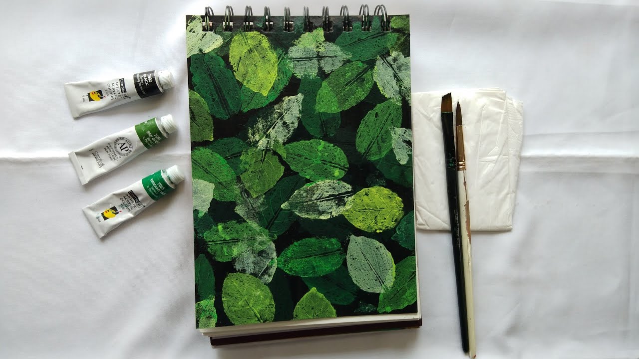 Simple leaf impression painting /leaf impression abstract painting.#hobbybee