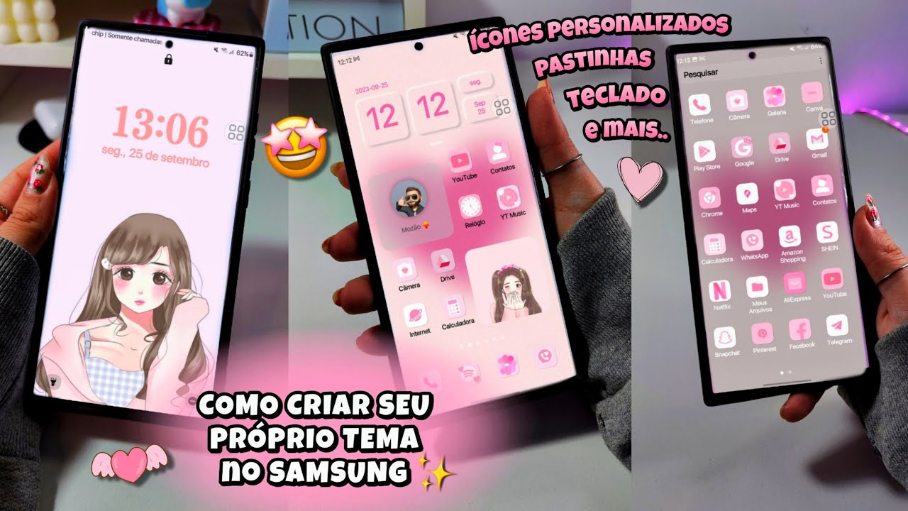 COMO CRIAR SEU PRÓPRIO TEMA NO SAMSUNG | pink aesthetic