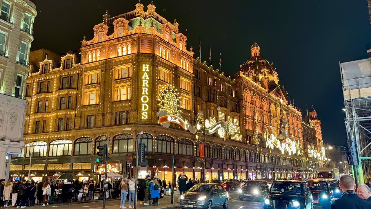 London Christmas Lights Windows Shopping Harrods & Harvey Nichols London Walk 2025 4K HDR
