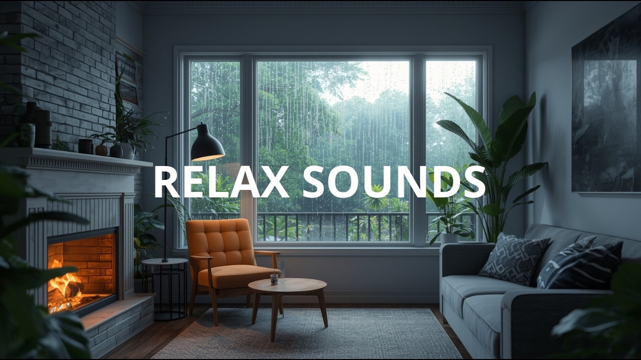 Fireplace and Rain Sounds in a Cozy Room - Relaxing Ambience for Sleep & Study HD