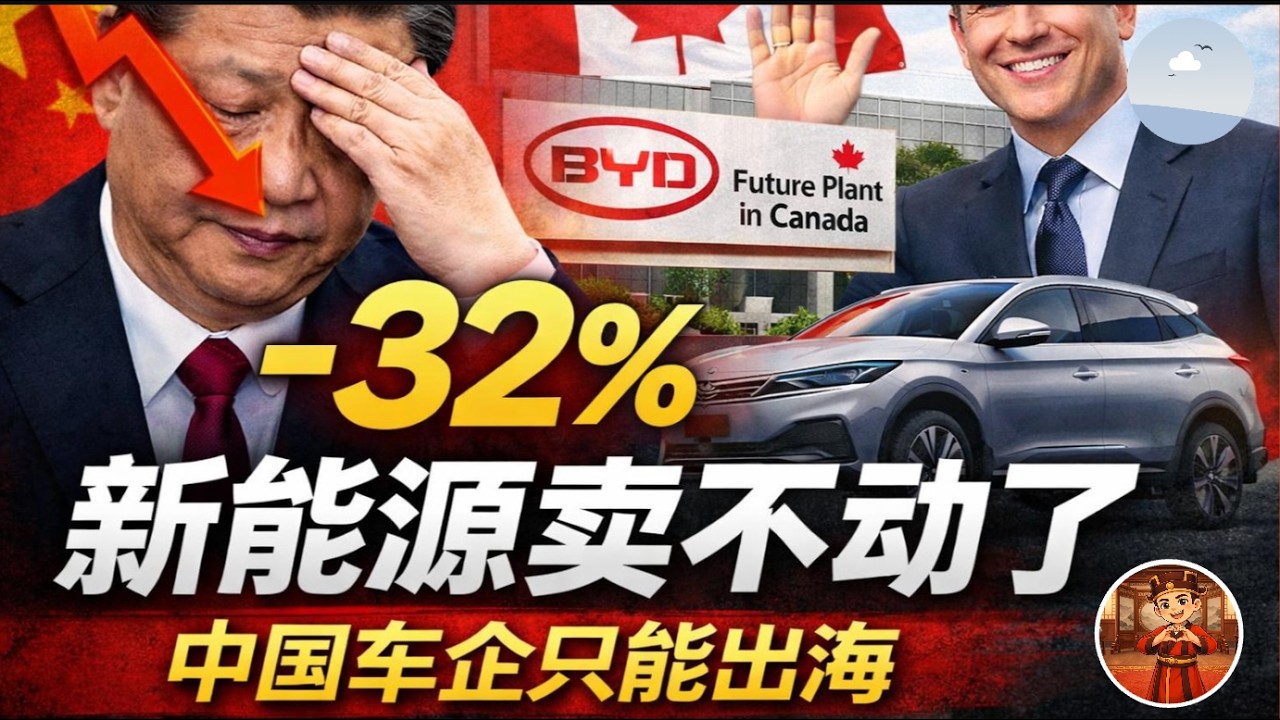 中国汽车销量暴跌32%，习近平伟大复兴的雄心壮志直接凉凉了，车企纷纷拼命降价，中国消费正在进入“等等党的时代”｜比亚迪出征北美｜加拿大向中国车企抛出橄榄枝｜尉迟大官人