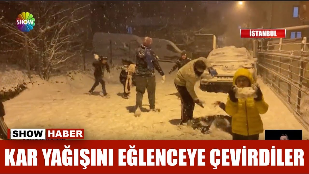 Kar yağışını eğlenceye çevirdiler