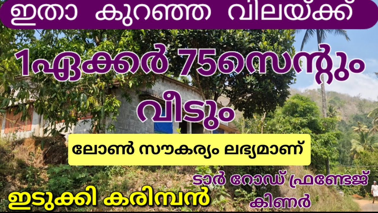 കുറഞ്ഞ വിലയ്ക്ക് 1ഏക്കർ 75സെന്റും വീടും. ലോൺ സൗകര്യം ലഭ്യമാണ്.വഴി വെള്ളം  ഇടുക്കി കരിമ്പൻ 👇👇