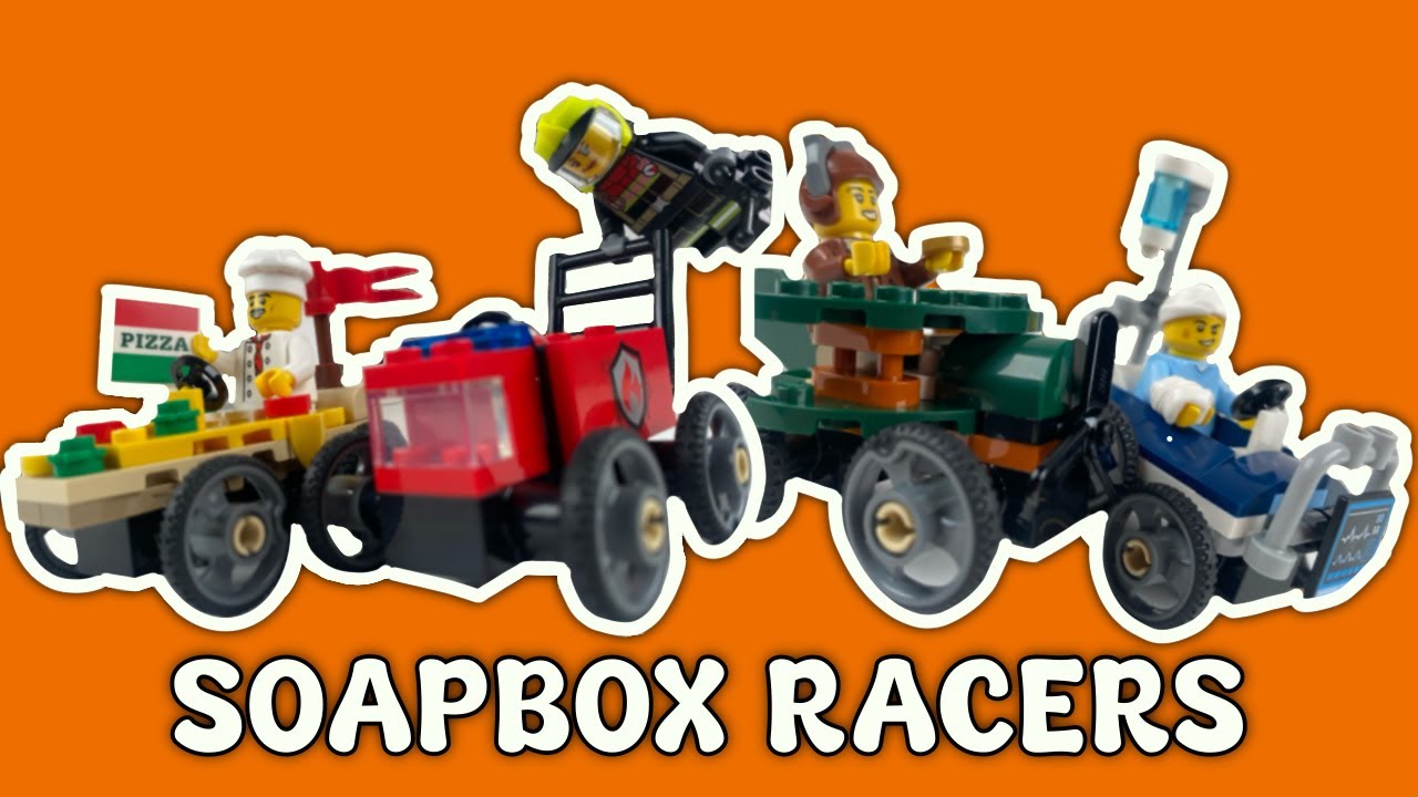 LEGO City Soapbox Racing: 60458 Pizza vs Fire Truck & 60459 Airplane vs Hospital Bed Set Review!