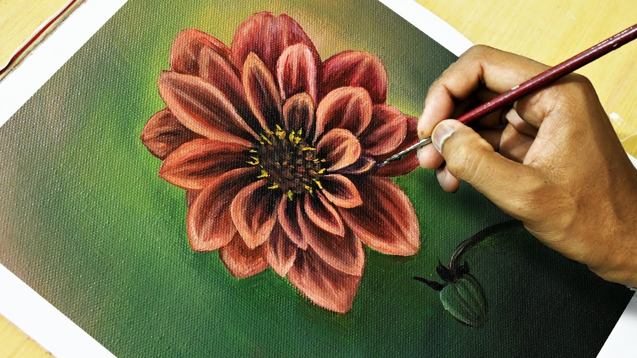 Dahlia Flower Acrylic Painting for beginners