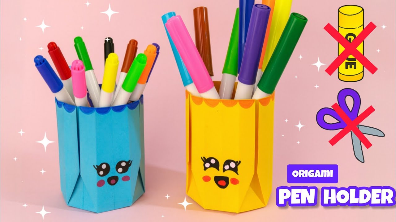 Origami Pencil Holder ✏️ | Step‑by‑Step Tutorial for Kids | No‑Glue Paper Craft Organizer