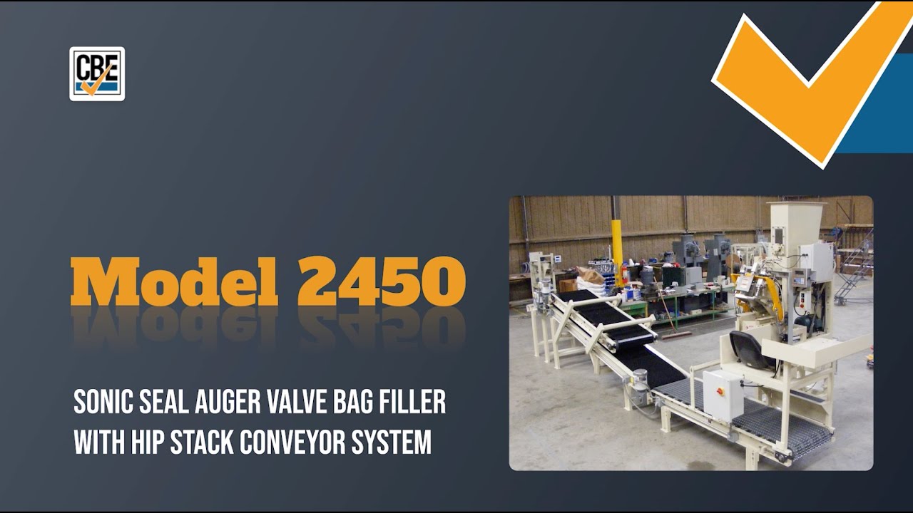 Model 2450 Sonic Seal Auger Valve Bag Filler with Hip Stack Conveyor System