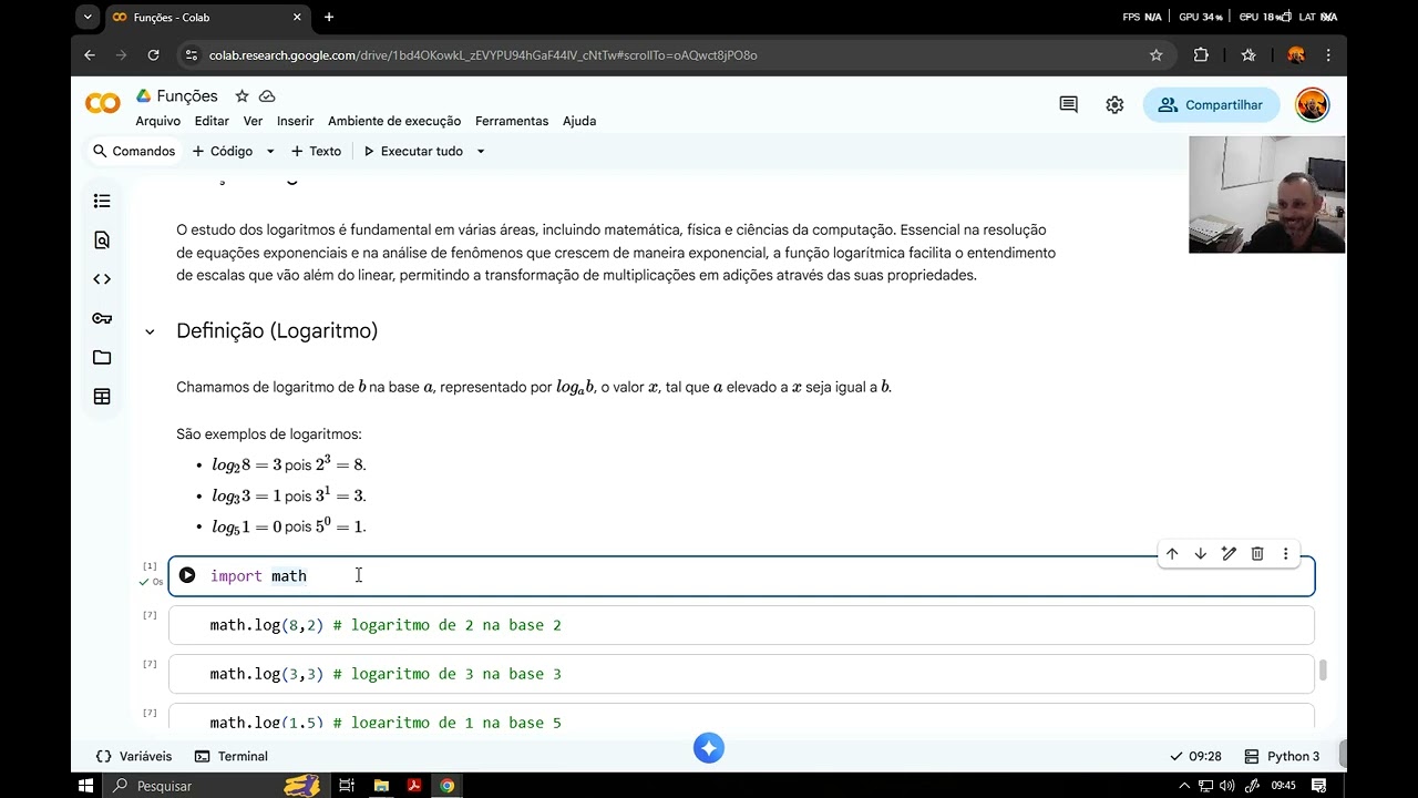 Aula 12: Introdução ao Estudo dos Logaritmos - Parte 1 - Funções no Google Colab (FC)