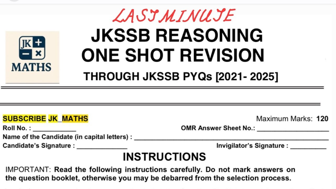 FULL REVISION REASONING | JKSSB CLASS IV PYQS | JKSSB LAB ATTENDANT  #jkssb #jkp #maths #reasoning 