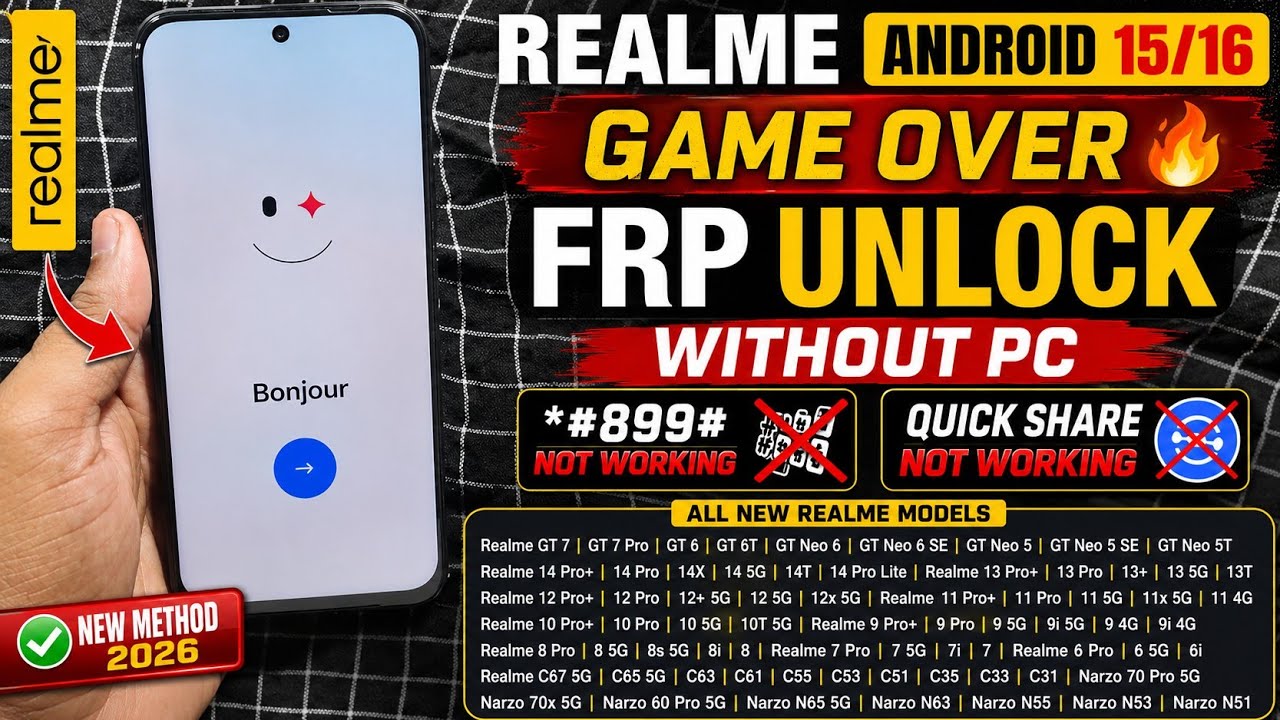 Realme FRP Bypass Android 14/15/16 (2026) | No Camera Test | No&nbsp;#899# | Quick Share Not Work