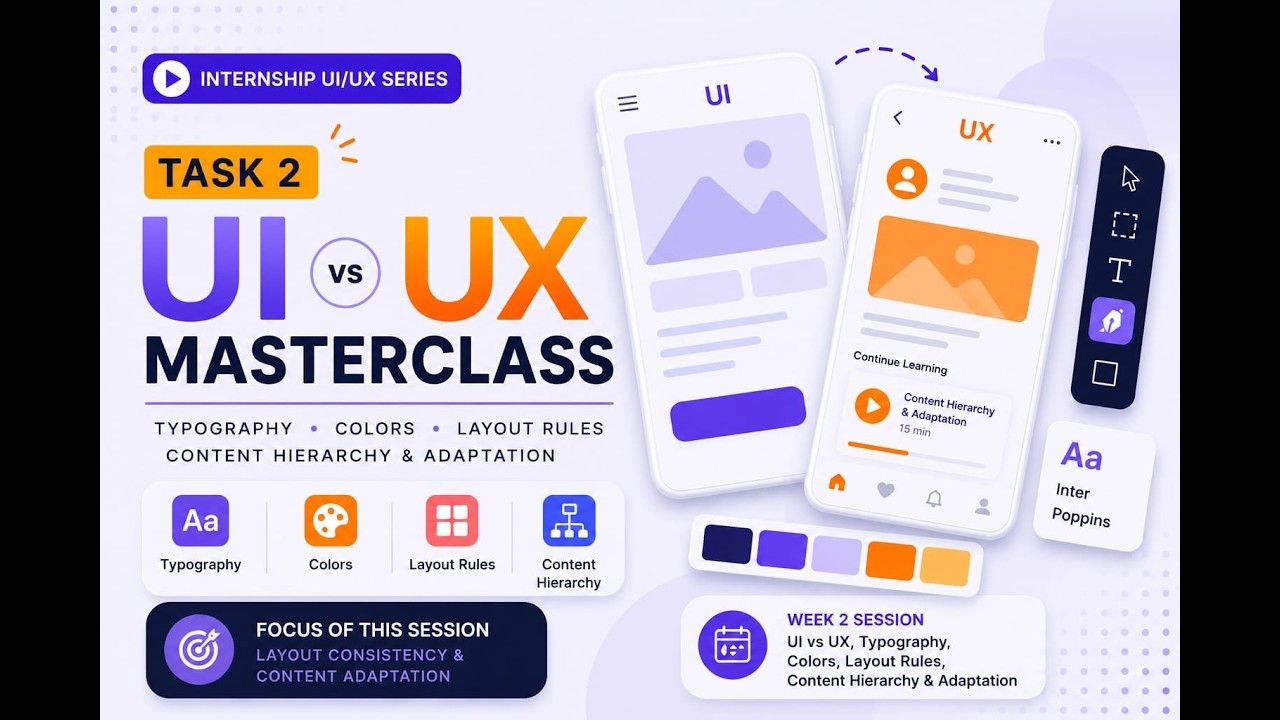 UI vs UX Masterclass + Typography, Colors & Layout Rules, Content Hierarchy| UI/UX Internship Week 2