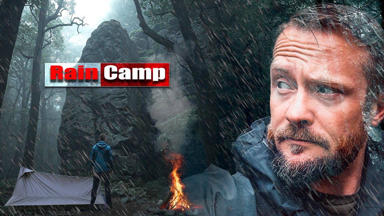 Rain Camping Next to a Massive Cliff - Overnight Camping Adventure