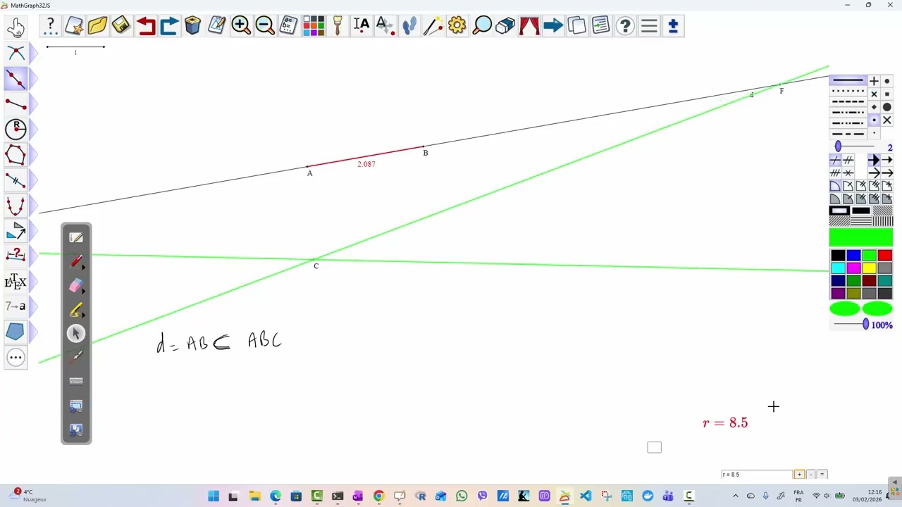 Construction du plan ABC - Droite parallèle comme position limite - Notion de distance