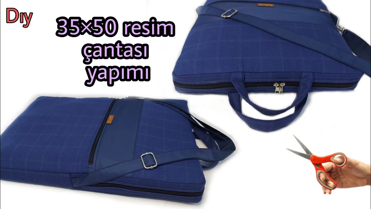 Dıy/Çanta kesimi dikimi(resim defteri  evrak çantası yapımı)picture bag briefcase خياطة كيس القماش