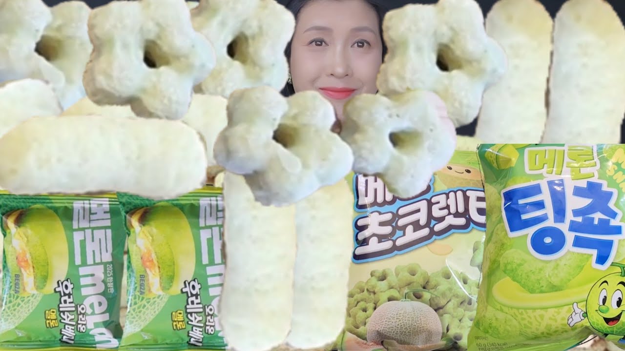 ASMR오리온 후레쉬베리멜론, 메론팅촉,메론초코렛티,과자디저트먹방,메론특집,ASMR DESSERT MUKBANG,melon dessert eating showメロンデザートモッパン