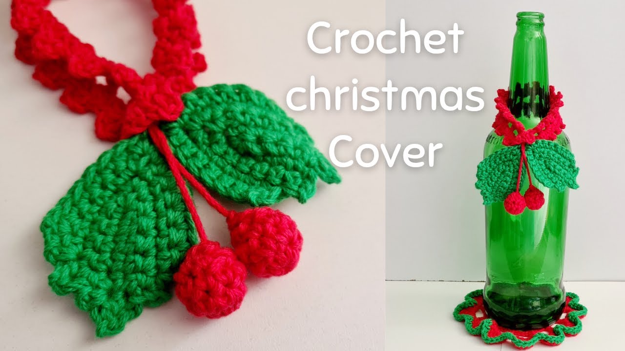 Elegante y Sencilla cubierta Navideña para Botella💚🍒 en CROCHET | Paso a paso | CHRISTMAS ORNAMENTS