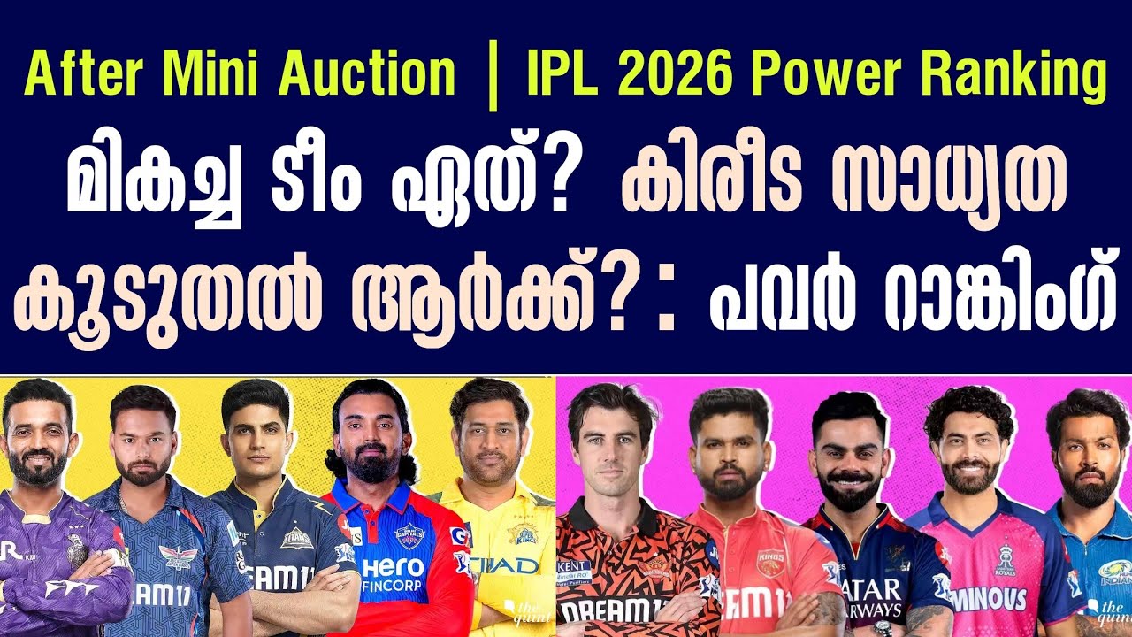 മികച്ച ടീം ഏത്? കിരീട സാധ്യത കൂടുതൽ ആർക്ക്?: പവർ റാങ്കിംഗ് | After Mini Auction | IPL Power Ranking