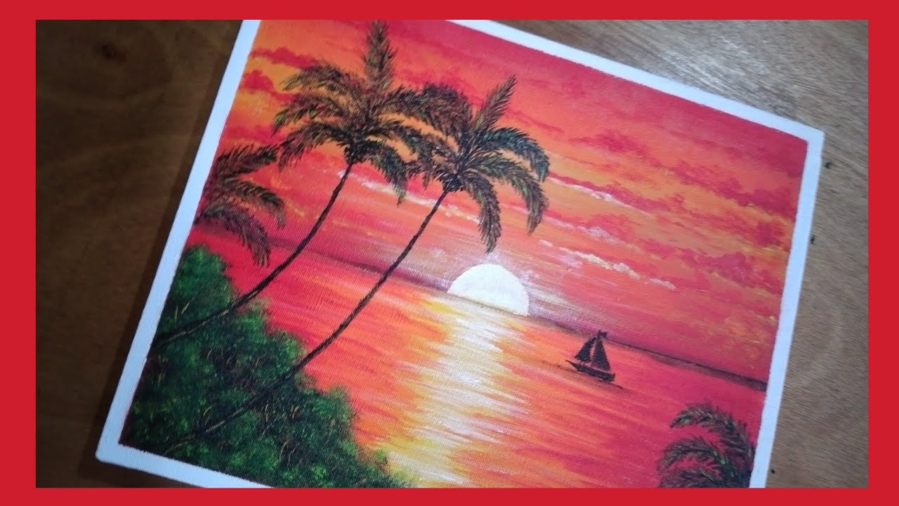 Como Pintar un ATARDECER ROJO con Pintura Acrilica / Paso a Paso / Tutorial Para Principiantes #48