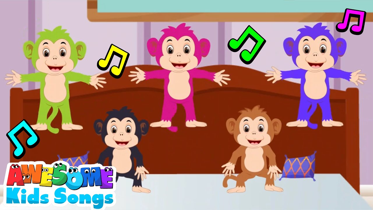 Five Little Monkeys Jumping on the Bed | Fun Nursery Rhymes #AwesomeKidsSongs