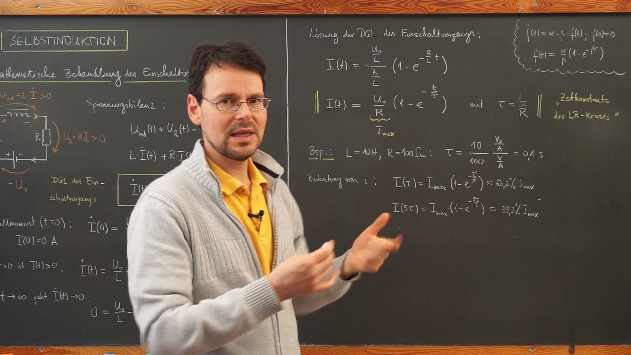 Physik LF / Video Ind28: Selbstinduktion (4) - Lösung der DGL des Einschaltvorgangs