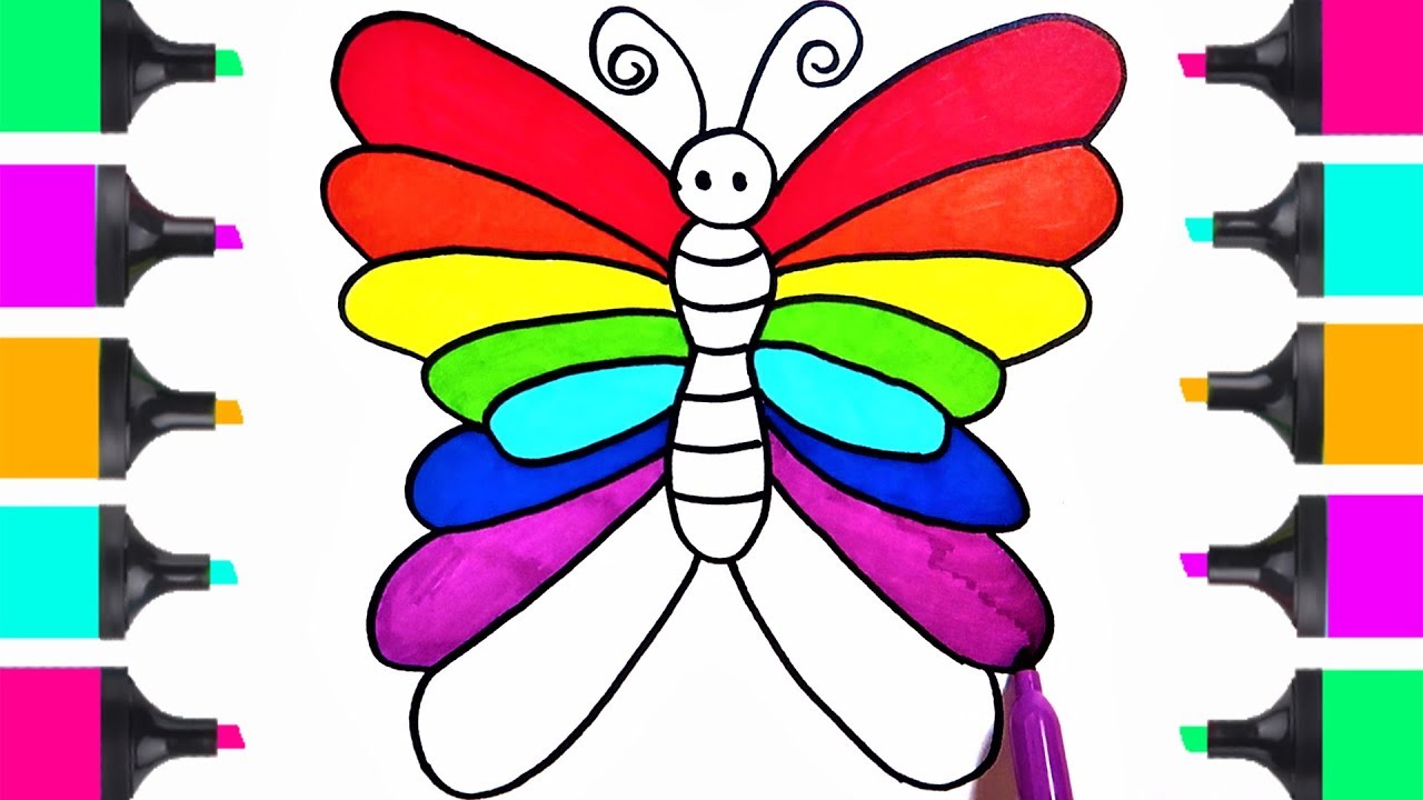 How To Draw Beautiful RAINBOW Butterfly | Coloring Book Tutorials  | Learn Art Easy