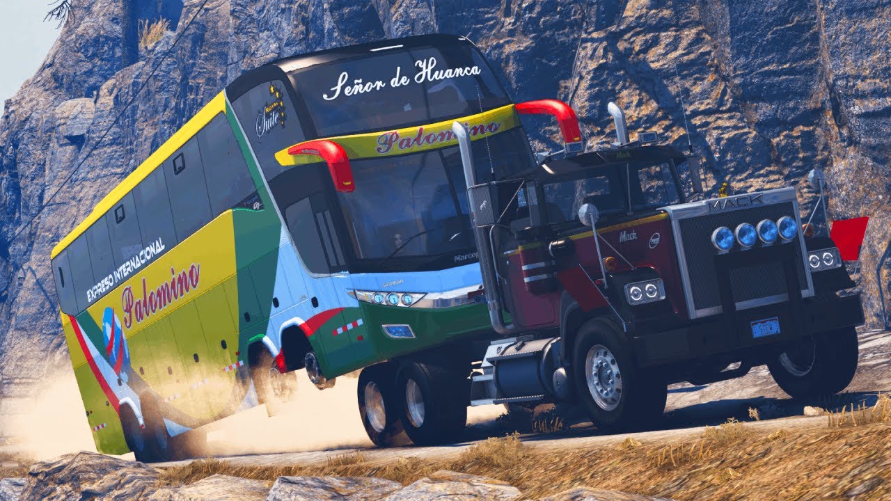 Mack Superliner Rescues Bus in American Truck Simulator 1.46