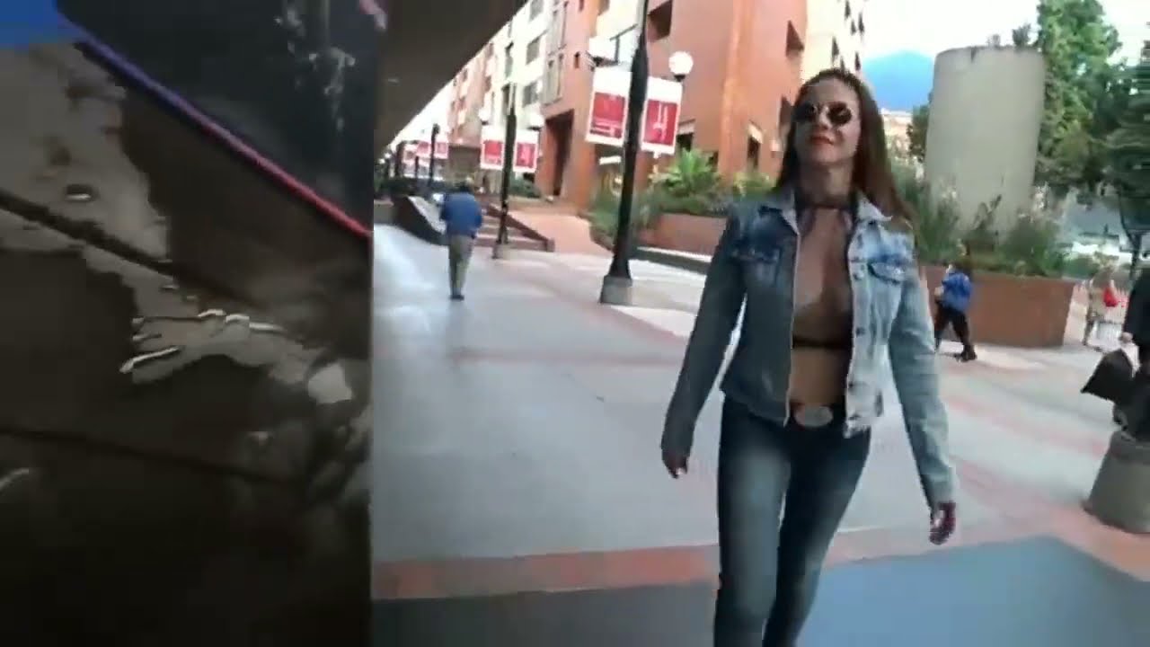 Latina Walking In Public Braless