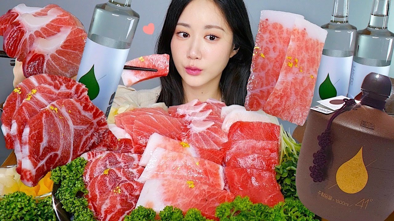 기름진 참치회와 소주 한잔💕깔끔한 증류주 참치회 먹방🍶(ft.주향소주) Traditional Soju, Raw Tuna 伝統焼酎 | eating show | mukbang asmr