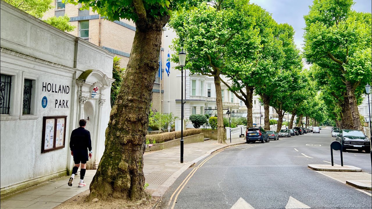 Walking in London [4K]🌳| Notting Hill-Holland Park | about to start raining | Summer 2024