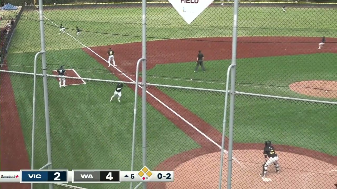 Lachlan Brennan clears the bases to give Victoria the lead in the 2026 U18 Gold Medal Game