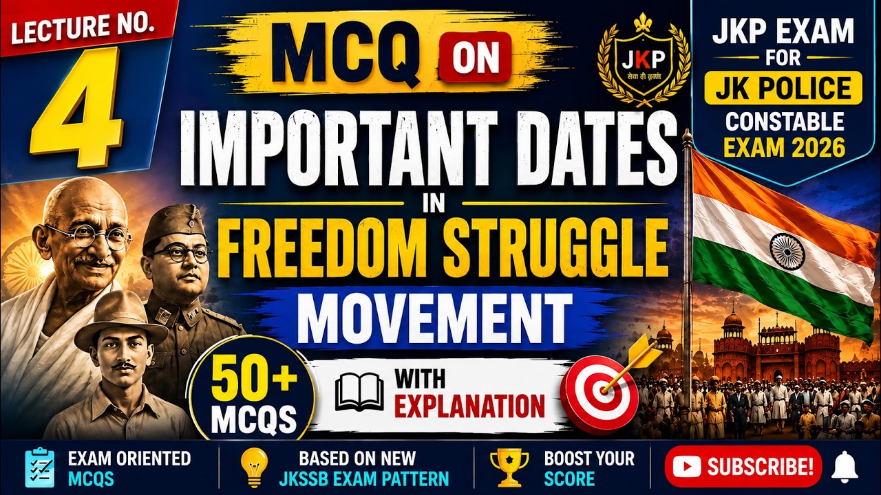 LECTURE NO. :4 || MCQ on Important Dates in Freedom Struggle Movement | 1885 -1905 || JKP EXAM