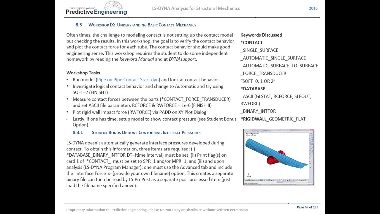 LS-DYNA Analysis for Structural Mechanics: Workshop IX Introduction to Contact