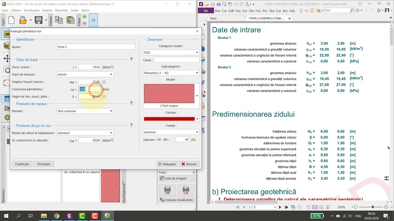 Proiectarea zidurilor de sprijin din beton armat - Geo5