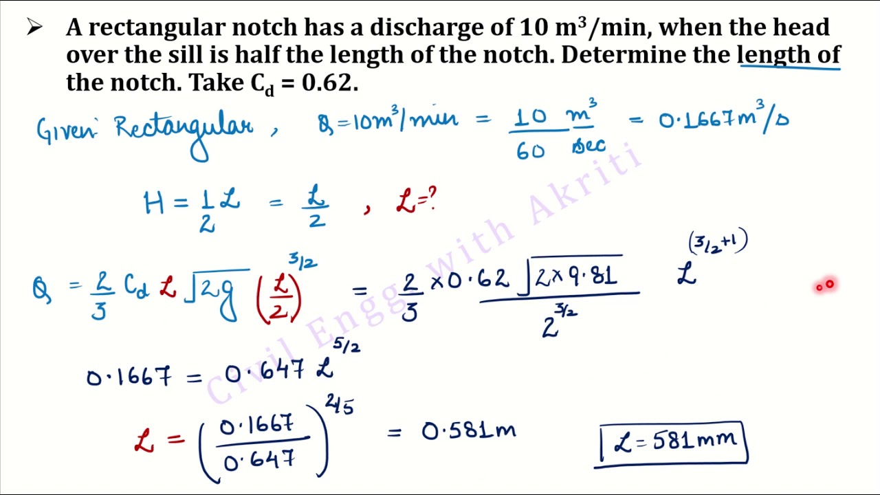 Fluid Mechanics | L7C | Notches & Weirs | Rectangular Notch | Numerical Problems